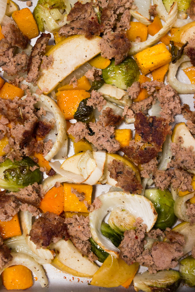 Fall Sausage + Apple Sheet Pan Dinner